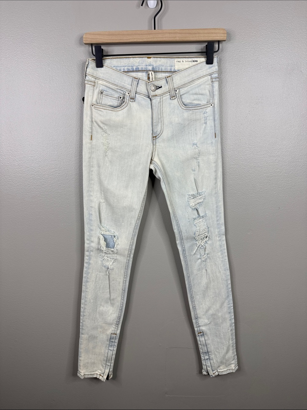 Rag & Bone Shredded Skinny Jeans Light Bleach Wash Ankle Zip Women Size 25 0